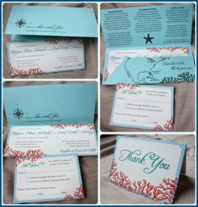 Tiffany Blue And Coral Wedding Invitations