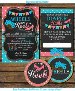 Wheels Or Heels Gender Reveal Invitations Free