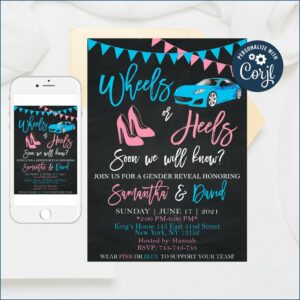 Wheels Or Heels Gender Reveal Invitations Template