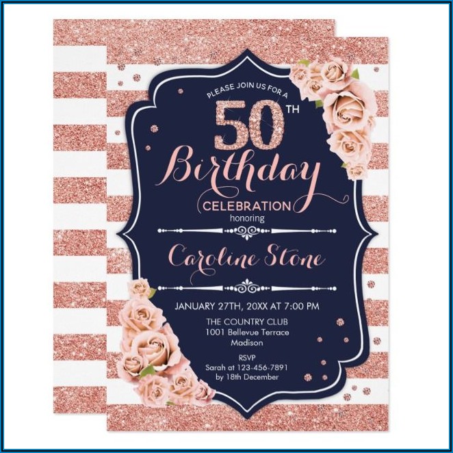 White And Gold 50th Birthday Invitations