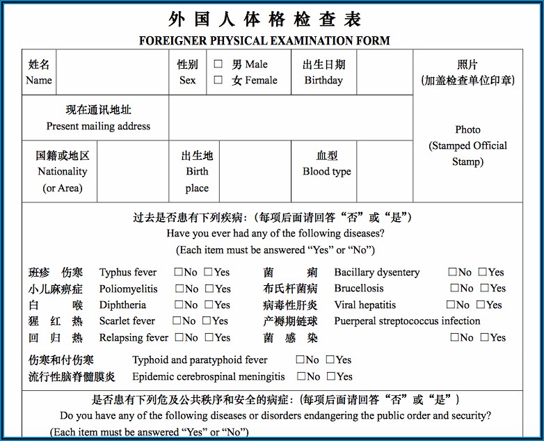 Z Visa Application Form China