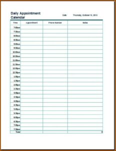 Appointment Day Sheet Template