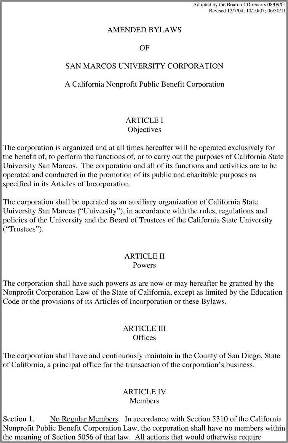 Articles Of Incorporation California Nonprofit Sample