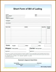 Bill Of Lading Form Example