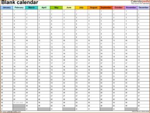 Blank Year At A Glance Calendar Template