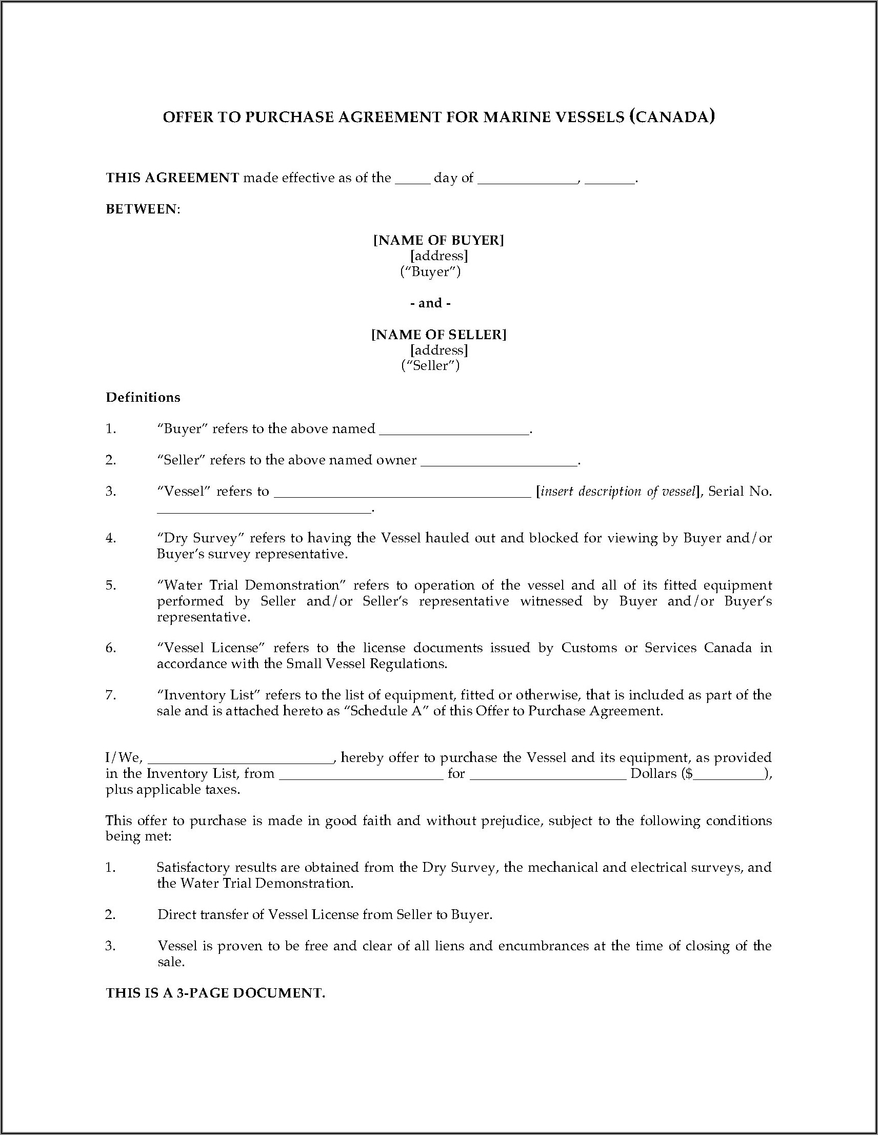 Boat Sale Agreement Template Canada