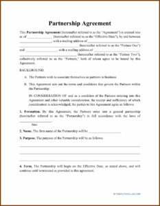 Business Partnership Agreement Template Free Download South Africa