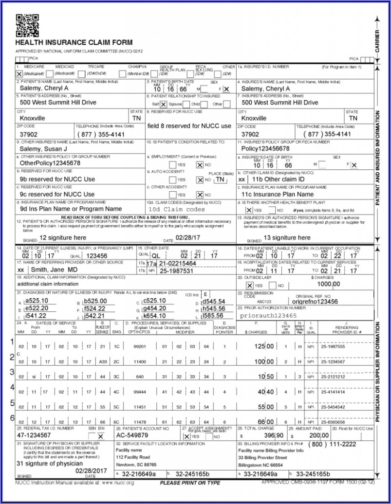 Cms 1500 Claim Form Example Filled Out