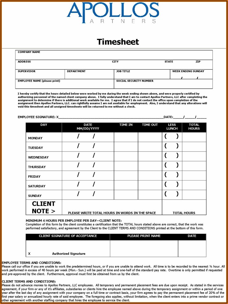 Consultant Timesheet Template Free Download