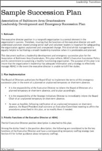 Credit Union Succession Plan Template