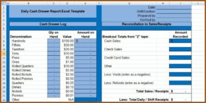 Daily Cash Drawer Balance Sheet Template