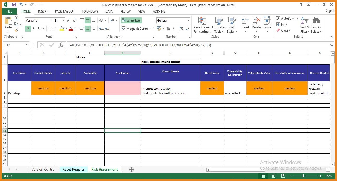 Enterprise Risk Assessment Template Excel