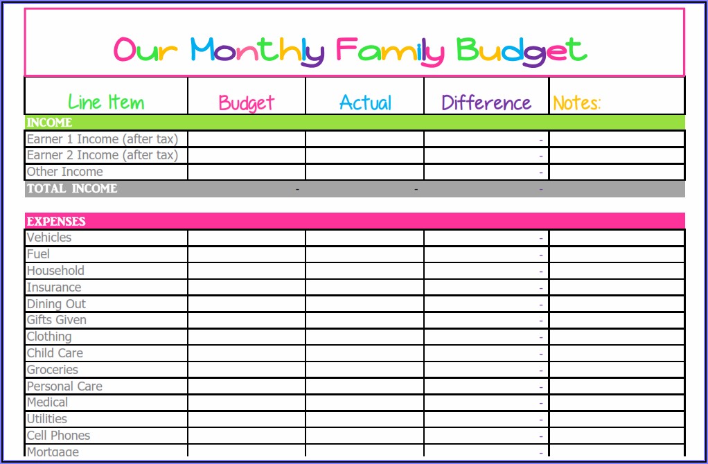 Family Budget Worksheet Free Download