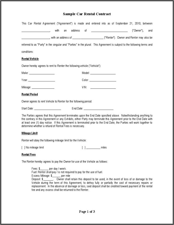 Free Auto Lease Agreement Form