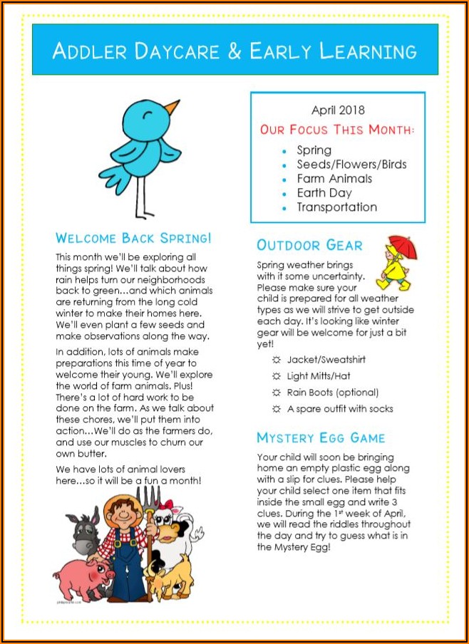 Free Childcare Newsletter Templates