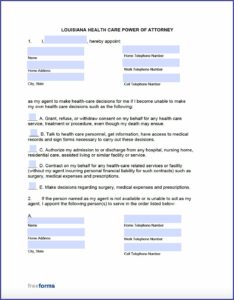 Free Louisiana Medical Power Of Attorney Form