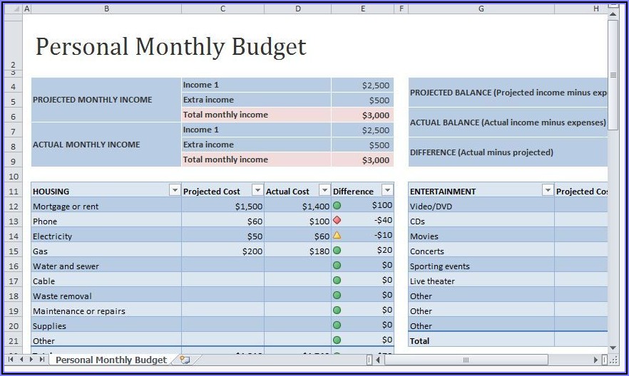 Home Budget Templates Free Excel