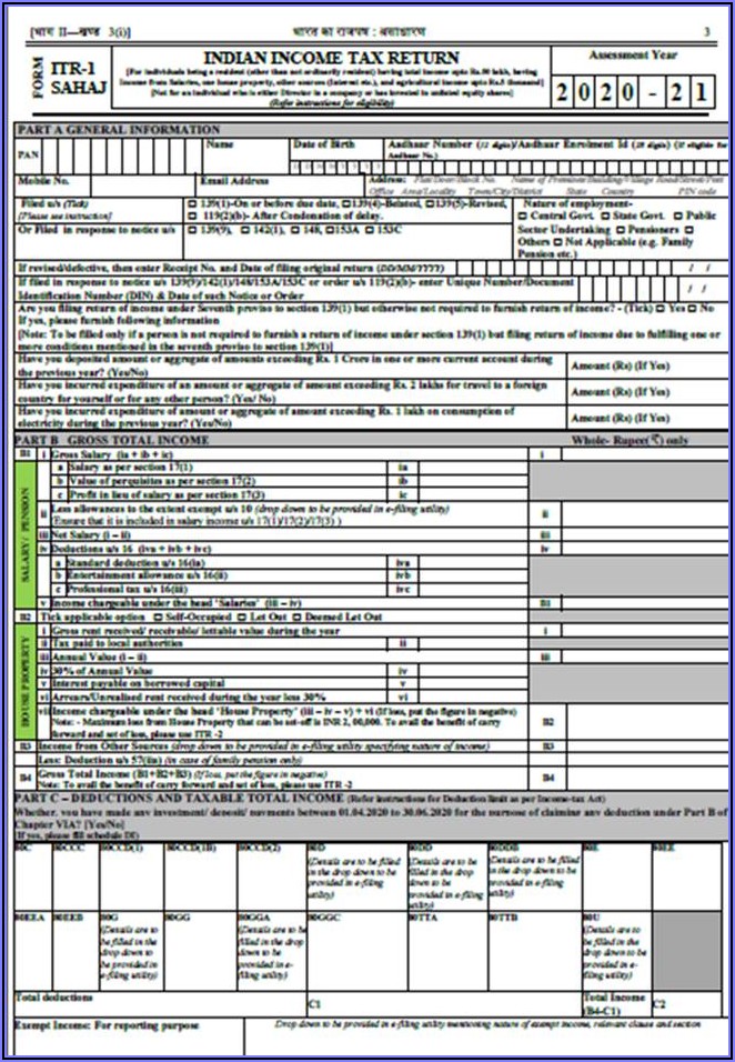 Income Tax Return Form 2020 21 Online