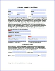 Louisiana Vehicle Power Of Attorney Form