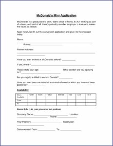 Mcdonalds Application Form Canada Pdf