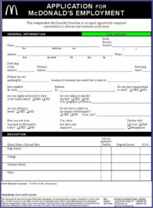 Mcdonalds Application Form Uk Pdf