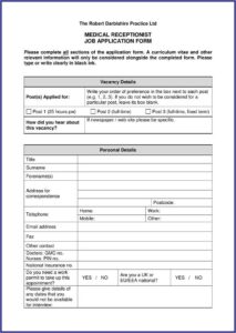 Medical Receptionist Application Form