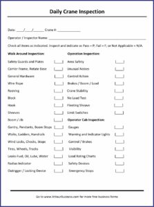 Overhead Crane Inspection Sheet