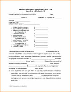 Partial Lien Waiver Form Massachusetts