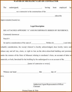Partial Lien Waiver Form Missouri