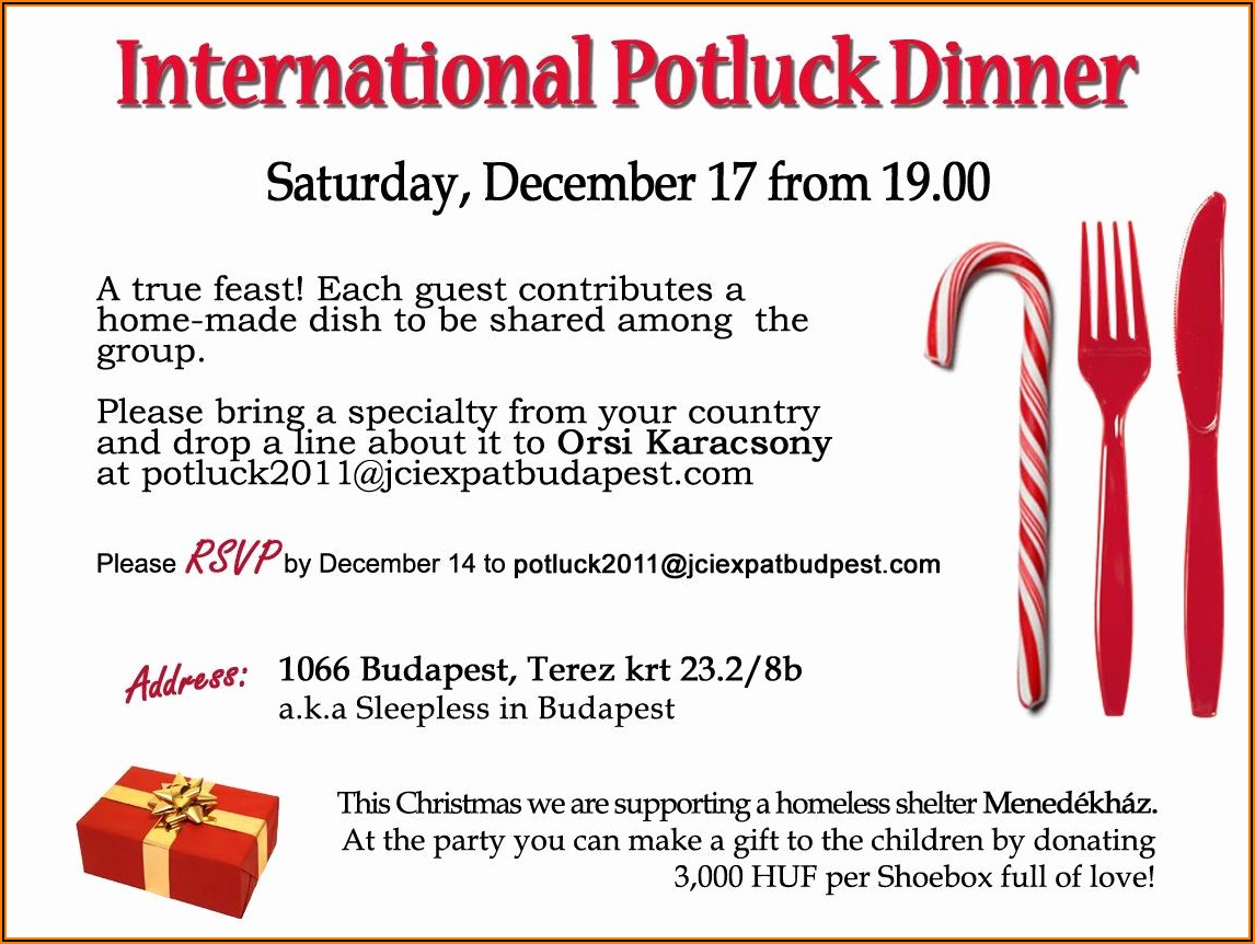 Potluck Party Invitation Email Sample