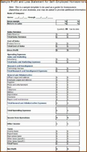 Profit And Loss Statement Template Word
