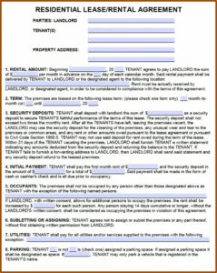 Rental Lease Agreement California Template