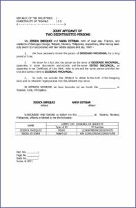 Sample Affidavit Of Two Disinterested Persons