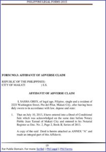 Sample Form Affidavit Of Adverse Claim