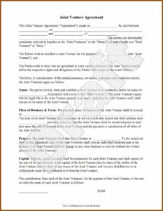 Sample Joint Venture Agreement Template