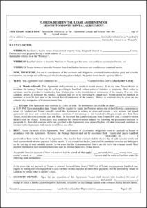 Simple Month To Month Lease Agreement Florida