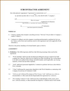 Simple Subcontractor Agreement Template Uk