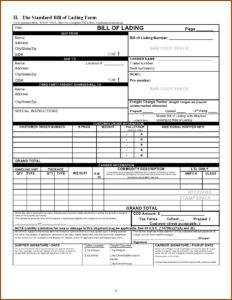 Straight Bill Of Lading Form Template