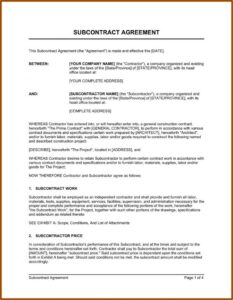 Subcontractor Contract Template Word