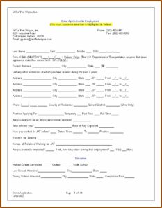 Truck Driver Employment Application Template Word