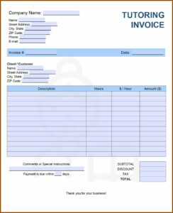 Tutoring Invoice Template Excel