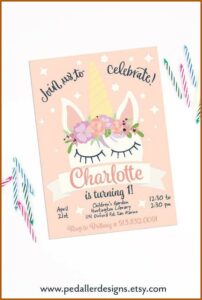 Unicorn 1st Birthday Invitation Template Free