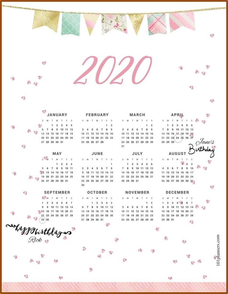 Year At A Glance Calendar Template