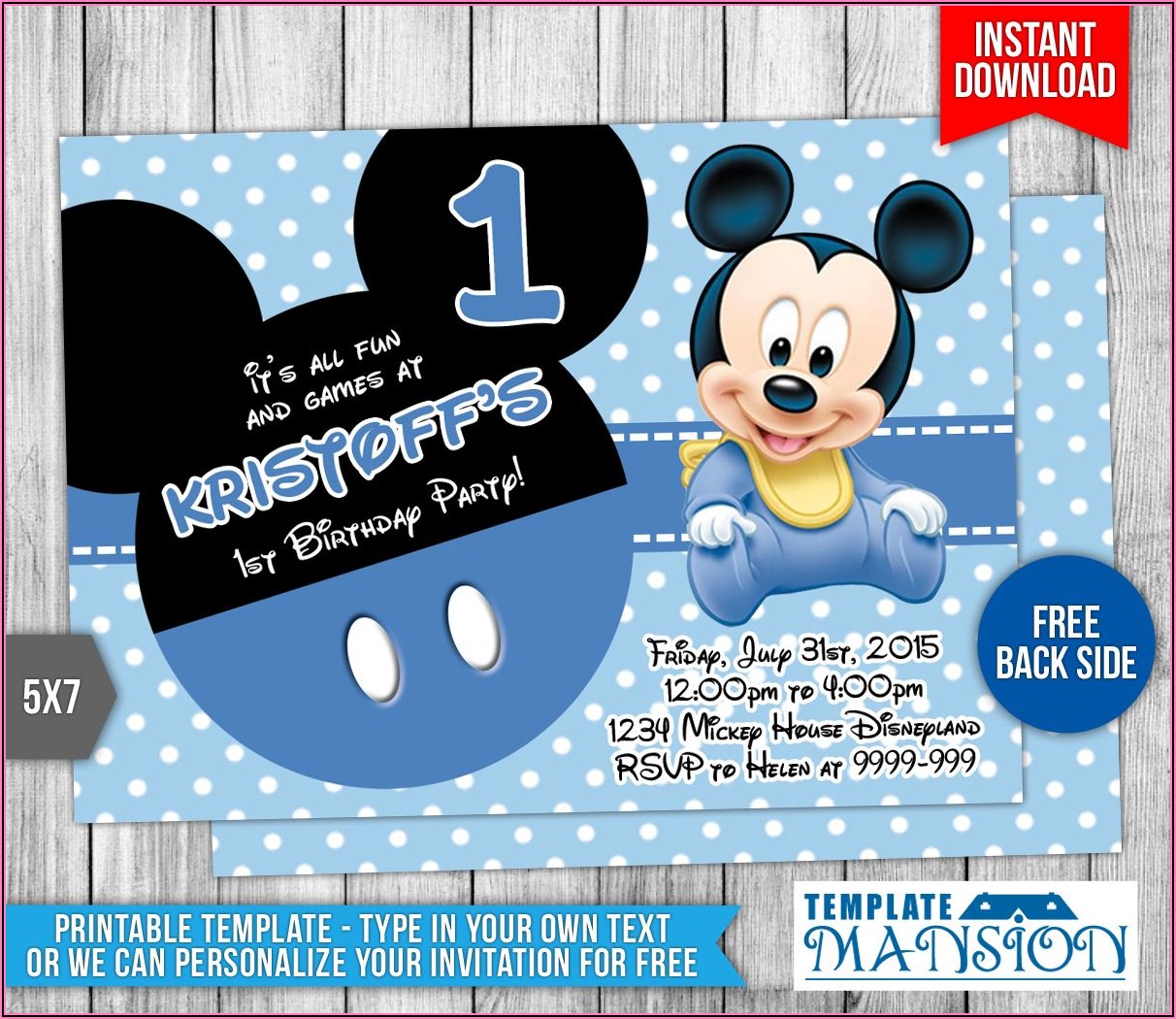 Baby Mickey Birthday Invitations