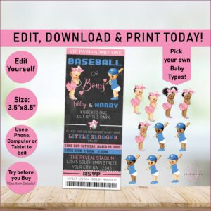 Baseball Or Bows Gender Reveal Digital Invitations