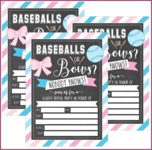 Baseball Or Bows Gender Reveal Invitations Template