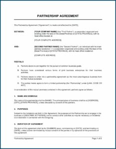Business Partnership Agreements Templates