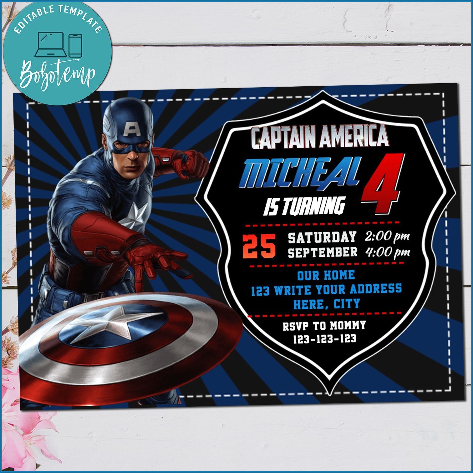Captain America Birthday Invitations Printable