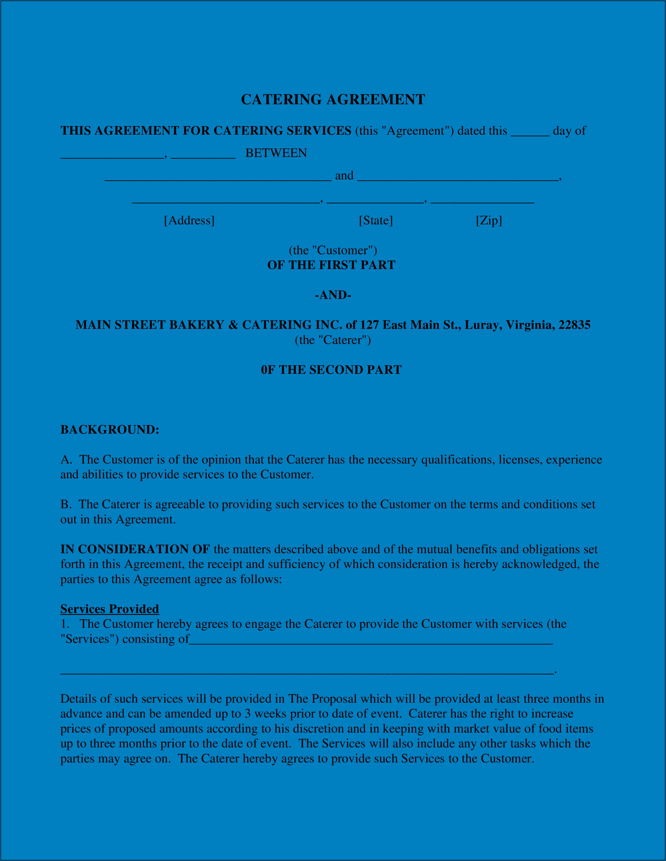 Catering Contract Agreement Format