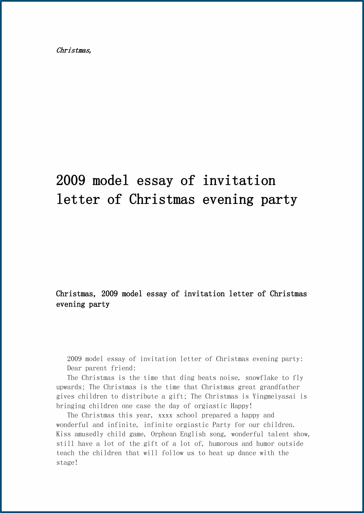 Company Christmas Party Invitation Letter Sample